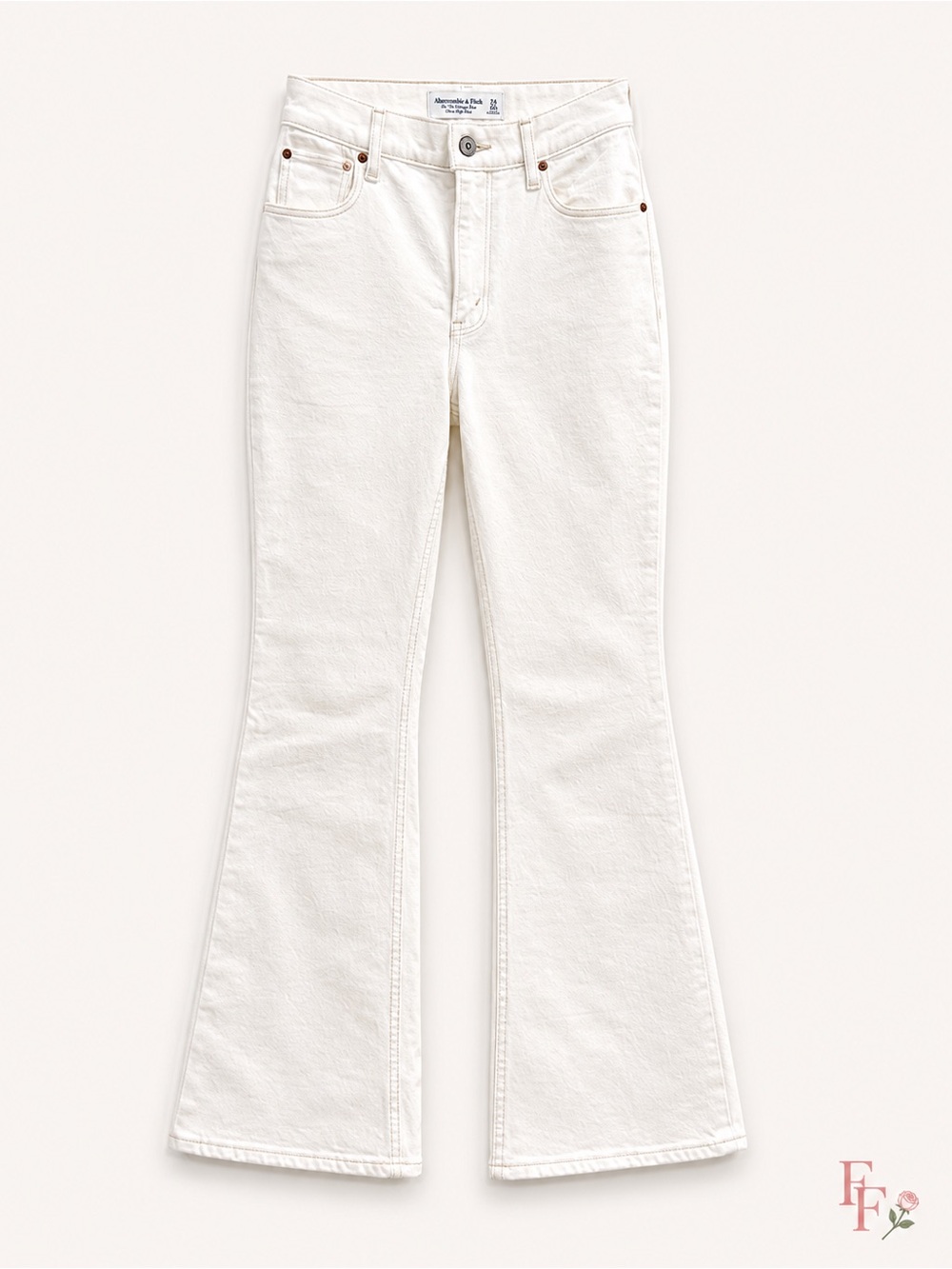 Abercrombie Curve Love 70s Vintage Flare Jeans 24S Ultra High Rise White